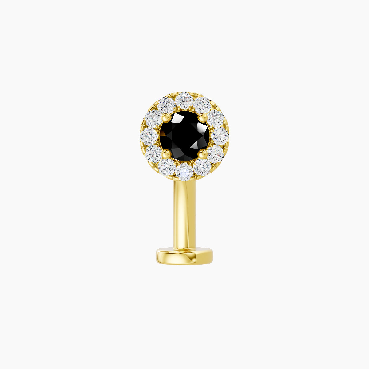 Eirene | 18k Yellow Gold 10 mm 5.5 mm Halo Round Black Diamond & Diamond Floating Navel Piercing