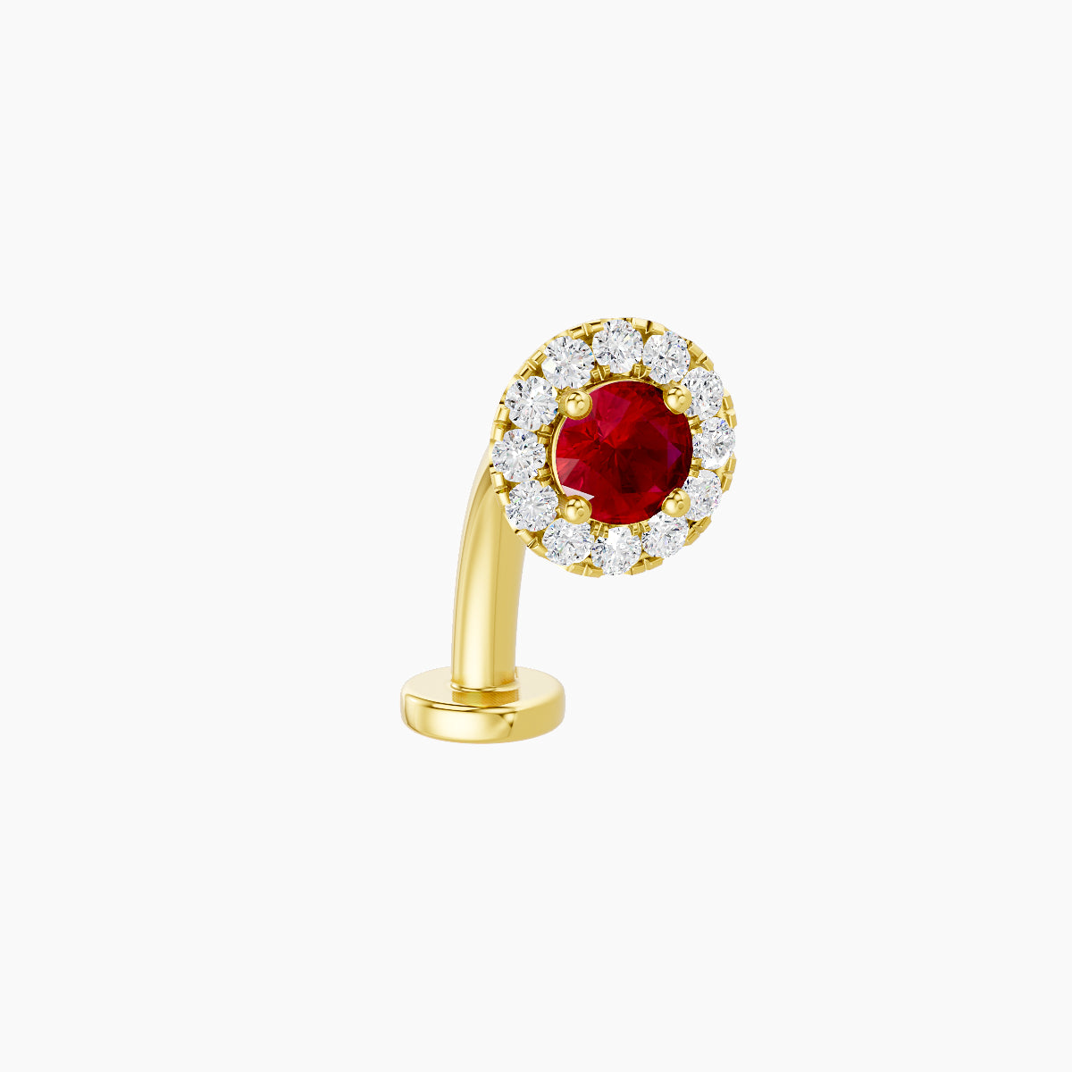 Eirene | 18k Yellow Gold 10 mm 5.5 mm Halo Round Ruby & Diamond Floating Navel Piercing