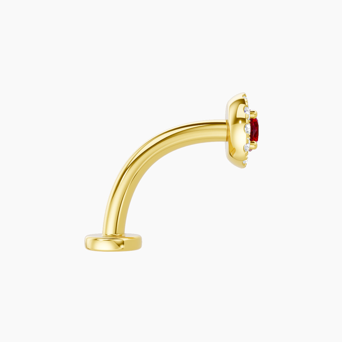Eirene | 18k Yellow Gold 10 mm 5.5 mm Halo Round Ruby & Diamond Floating Navel Piercing