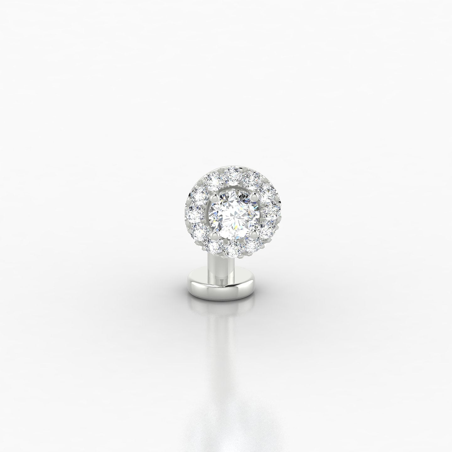 Eirene | 18k White Gold 10 mm 6 mm Halo Round Diamond Floating Navel Piercing