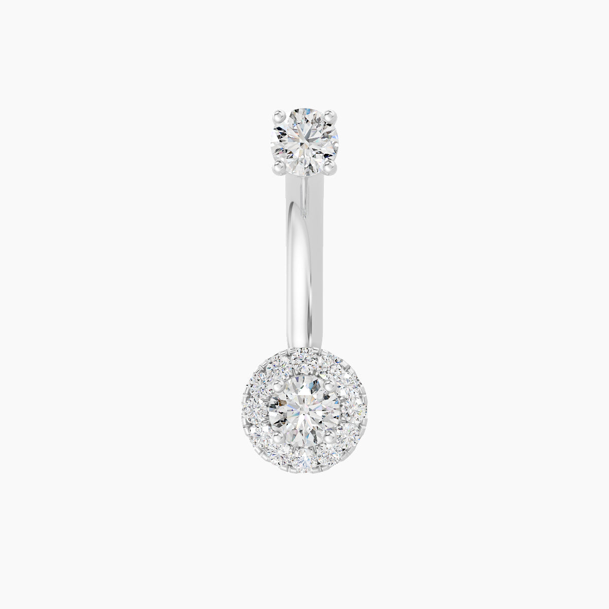 Eirene | 18k White Gold 6 mm 10 mm Halo Round Diamond Navel Piercing
