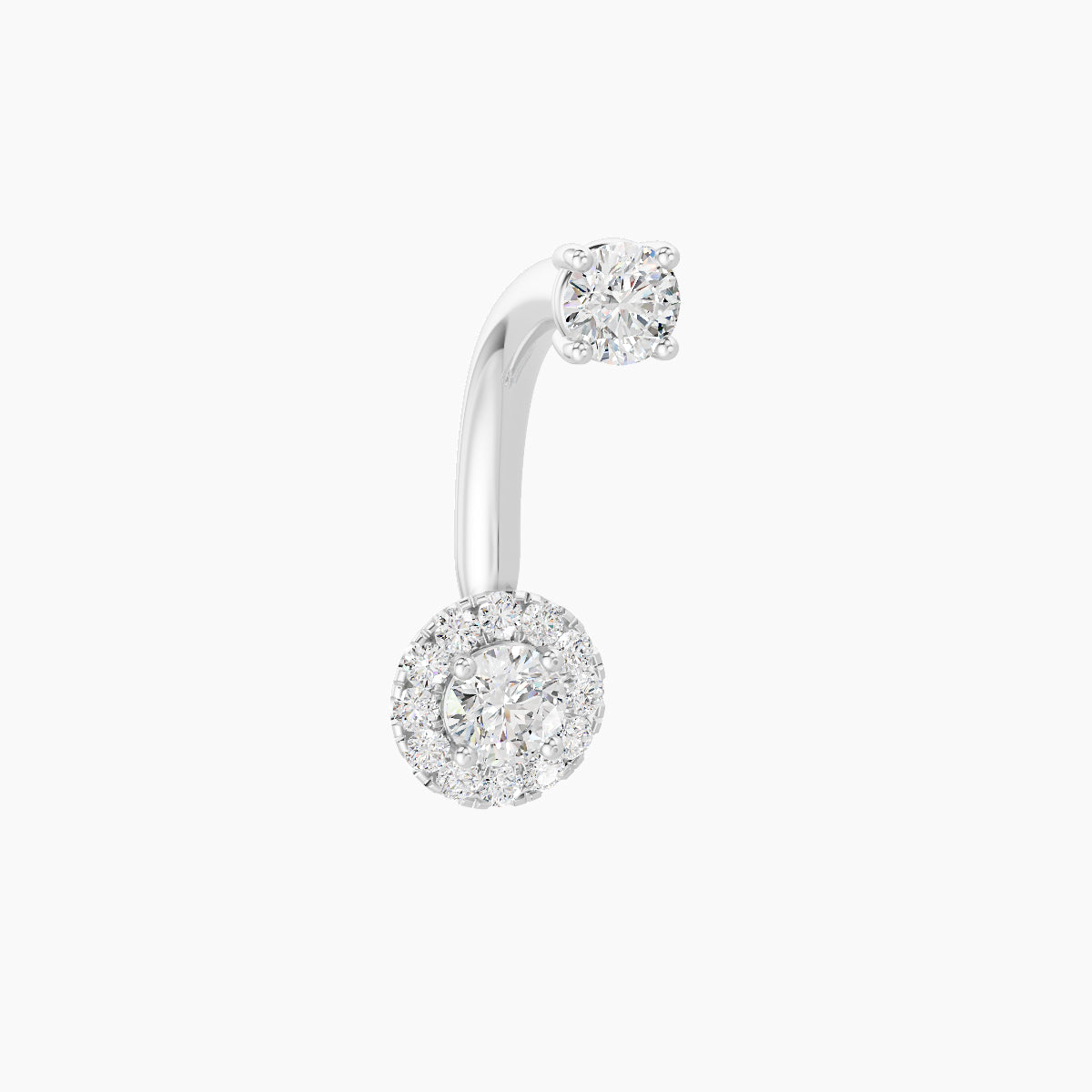 Eirene | 18k White Gold 6 mm 10 mm Halo Round Diamond Navel Piercing