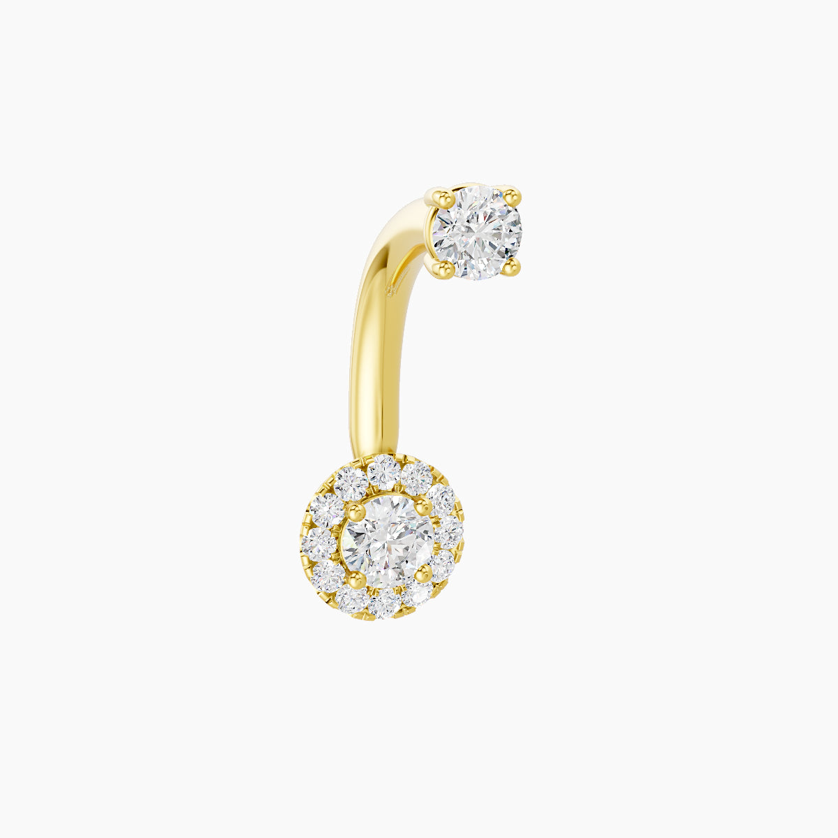 Eirene | 18k Yellow Gold 6 mm 10 mm Halo Round Diamond Navel Piercing
