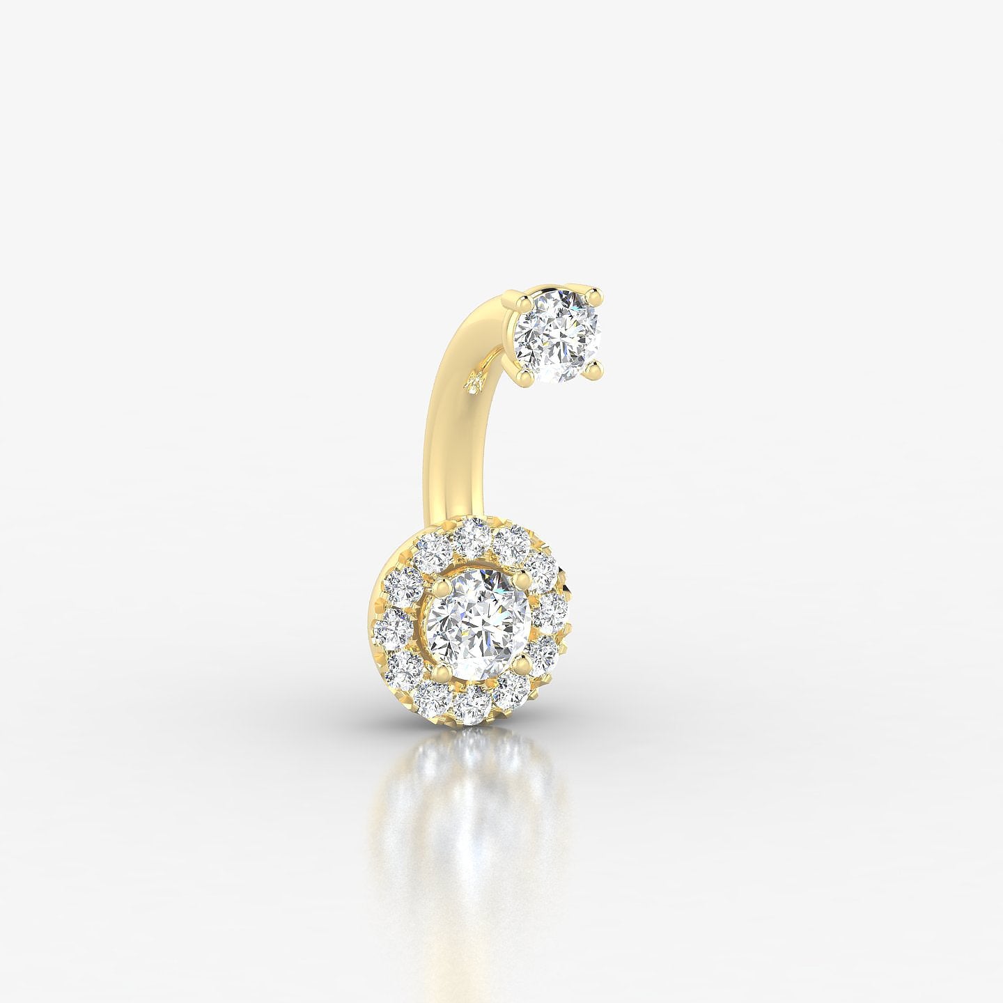 Eirene | 18k Yellow Gold 10 mm 6 mm Halo Round Diamond Navel Piercing