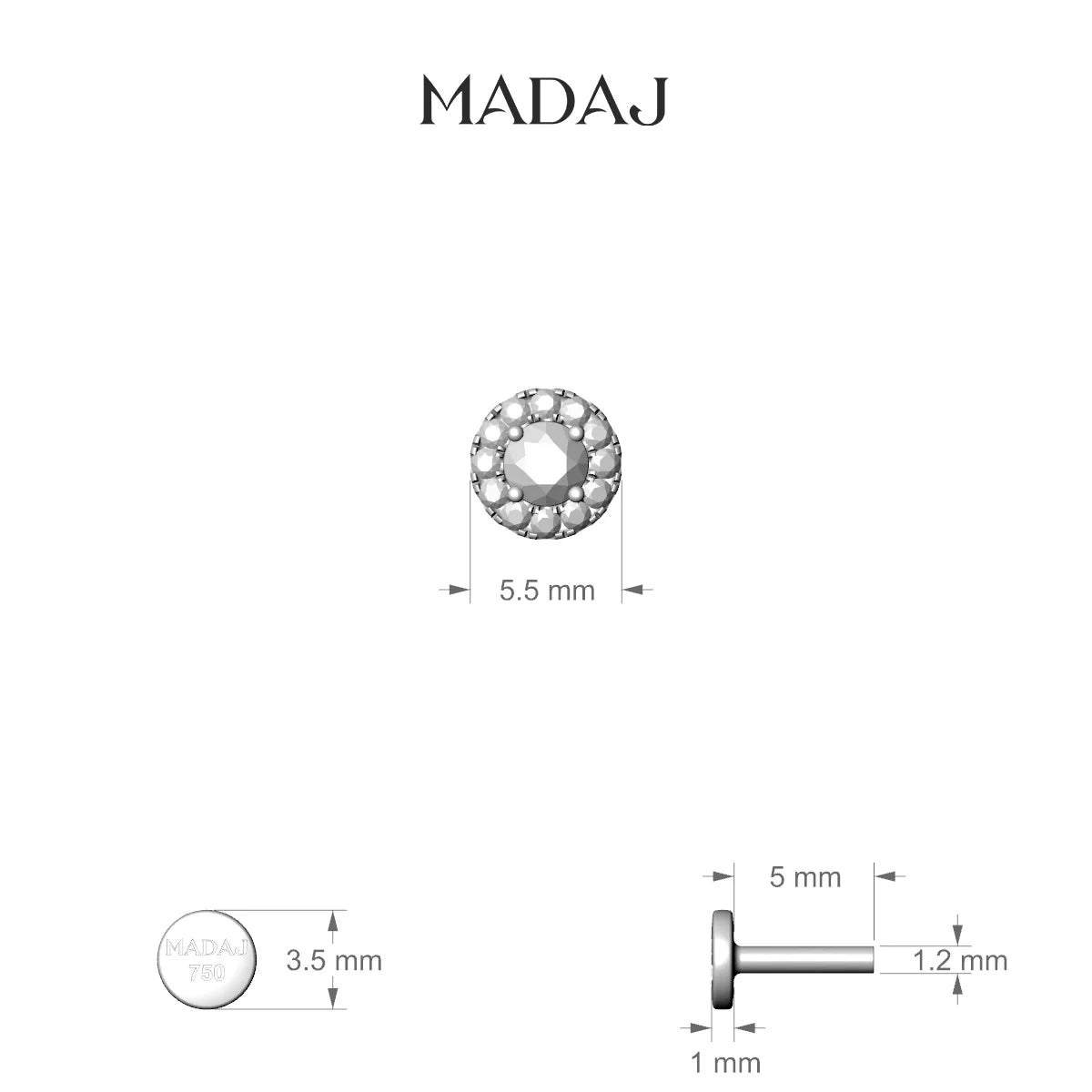 Eirene | 18k Yellow Gold 5.5 mm 5 mm Halo Round Diamond Piercing