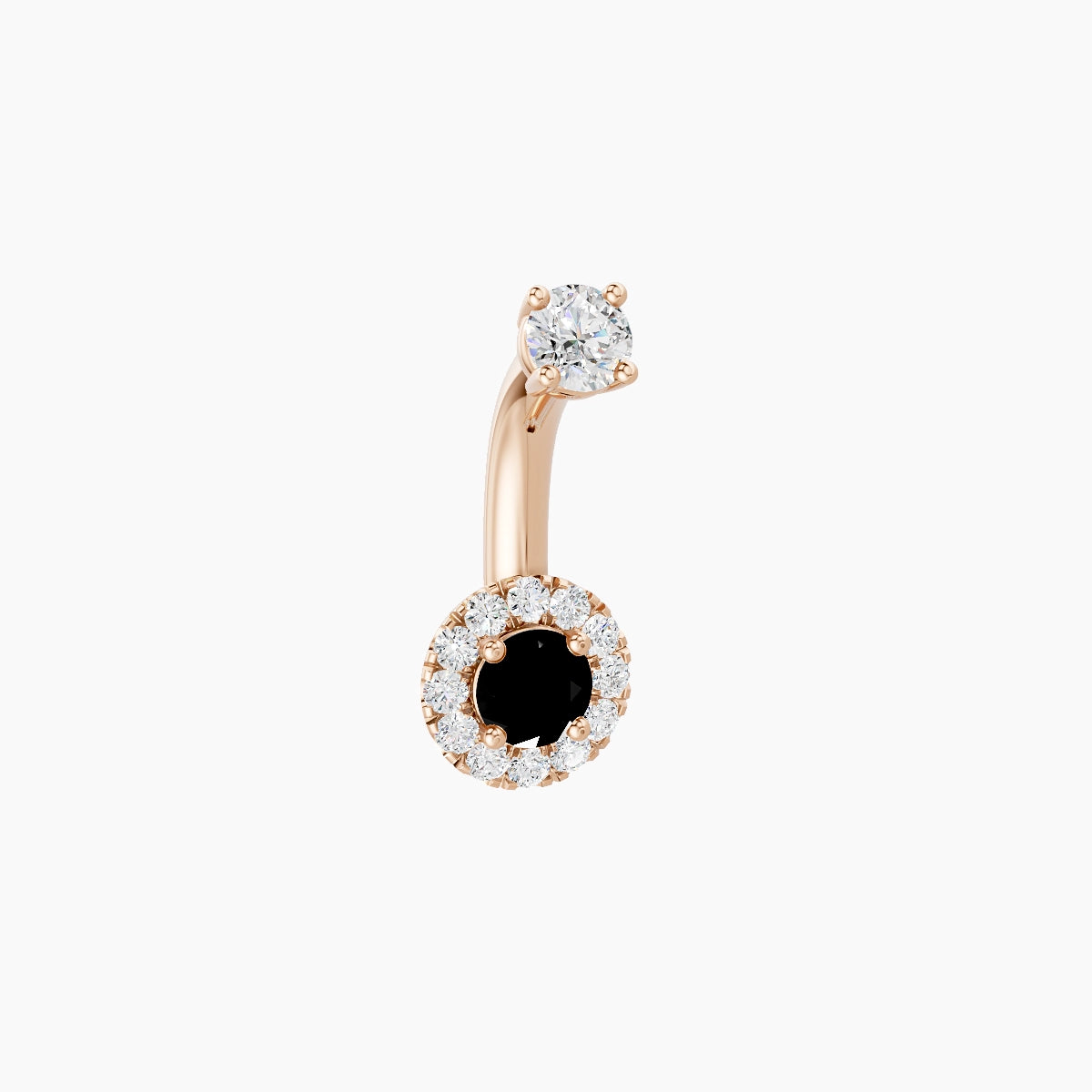 Eirene | 18k Rose Gold 5.5 mm 6 mm Halo Round Black Diamond & Diamond Belly Piercing
