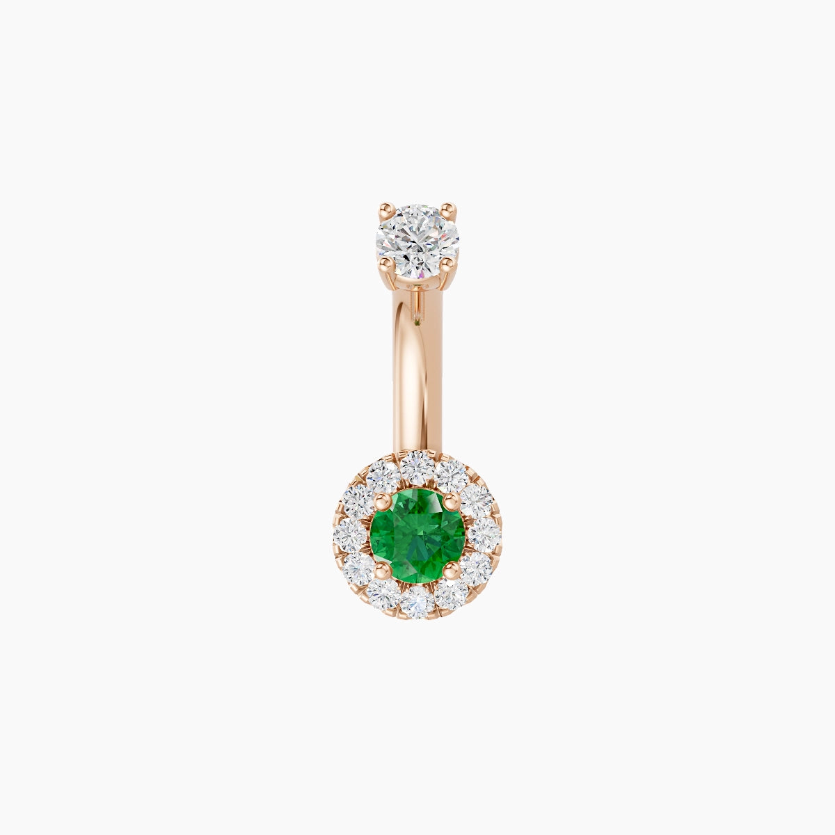 Eirene | 18k Rose Gold 5.5 mm 6 mm Halo Round Emerald & Diamond Belly Piercing