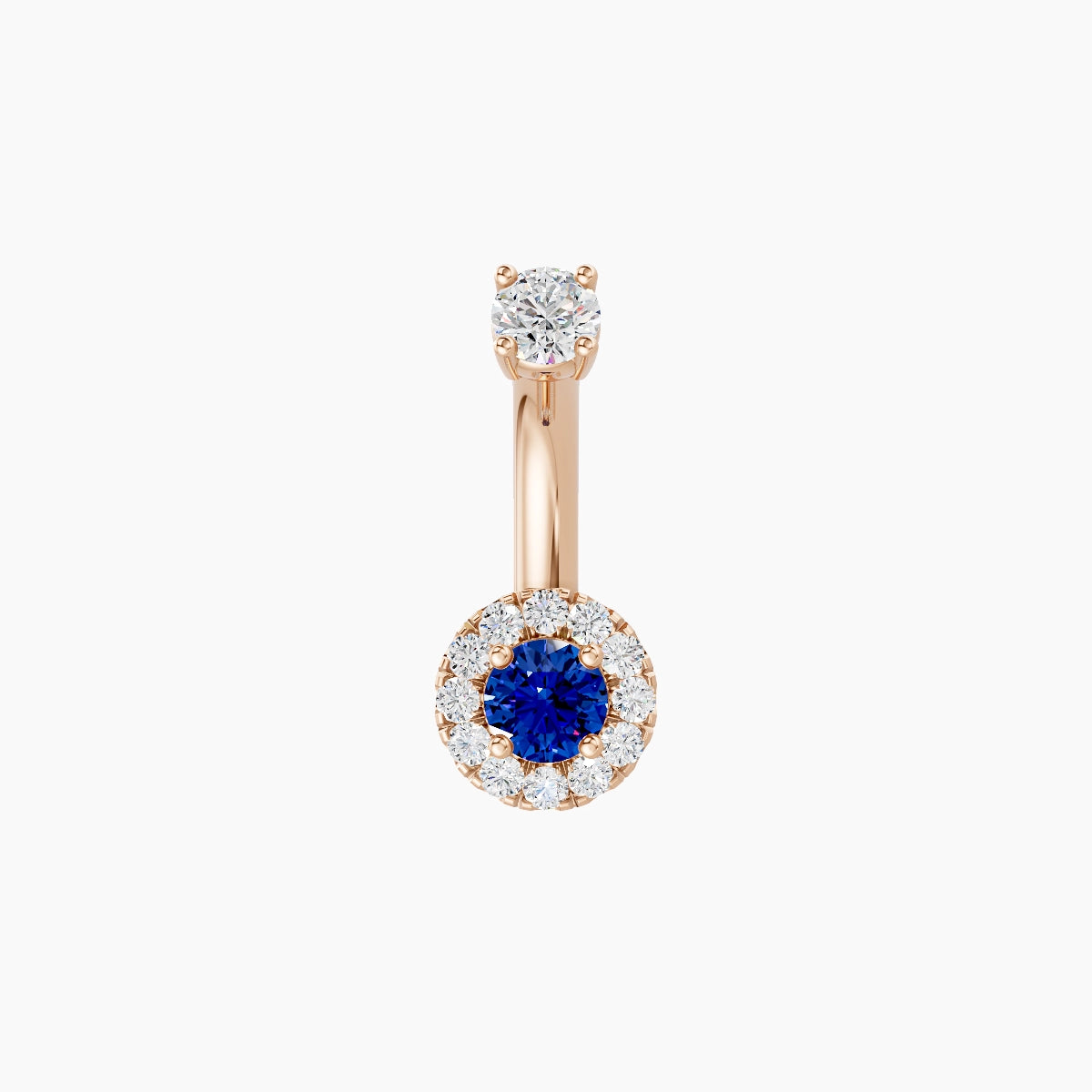 Eirene | 18k Rose Gold 5.5 mm 6 mm Halo Round Sapphire & Diamond Belly Piercing