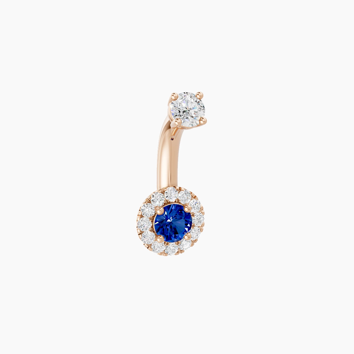 Eirene | 18k Rose Gold 5.5 mm 6 mm Halo Round Sapphire & Diamond Belly Piercing