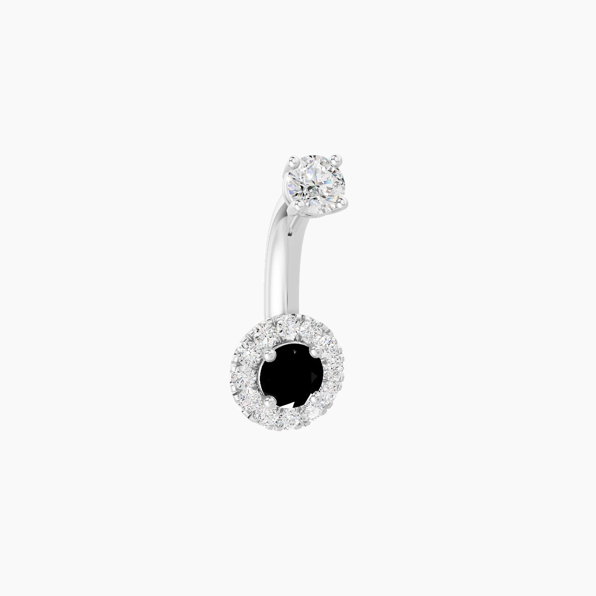 Eirene | 18k White Gold 5.5 mm 6 mm Halo Round Black Diamond & Diamond Belly Piercing