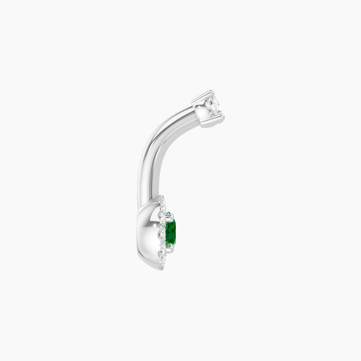 Eirene | 18k White Gold 5.5 mm 6 mm Halo Round Emerald & Diamond Belly Piercing