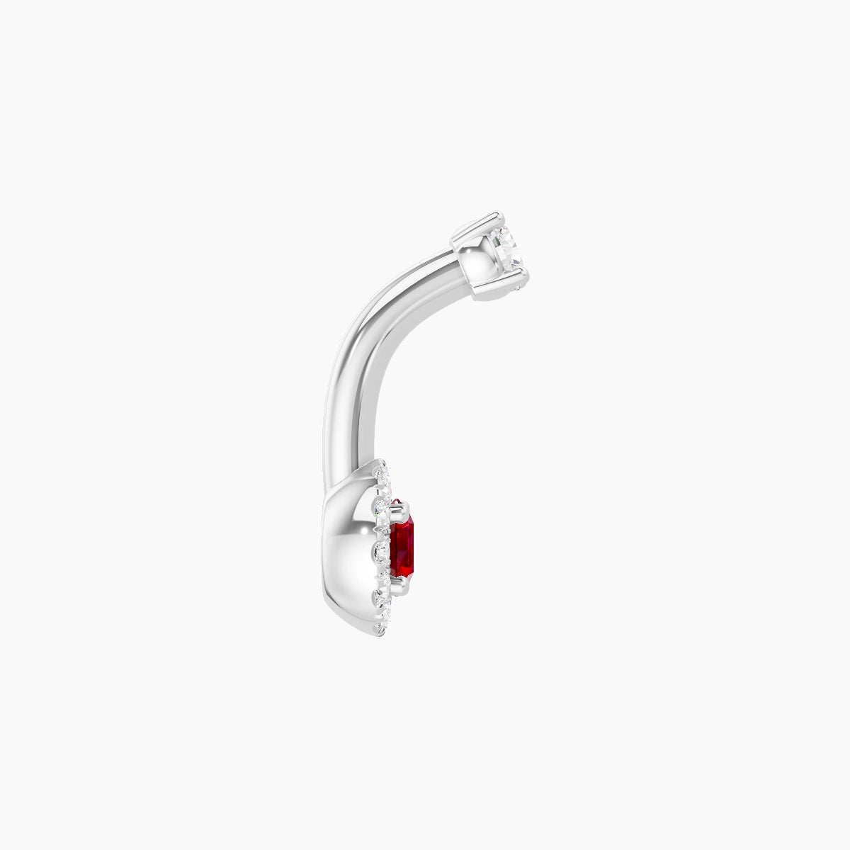 Eirene | 18k White Gold 5.5 mm 6 mm Halo Round Ruby & Diamond Belly Piercing