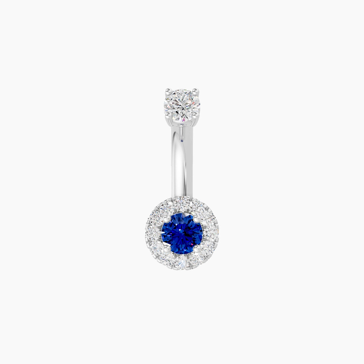 Eirene | 18k White Gold 5.5 mm 6 mm Halo Round Sapphire & Diamond Belly Piercing