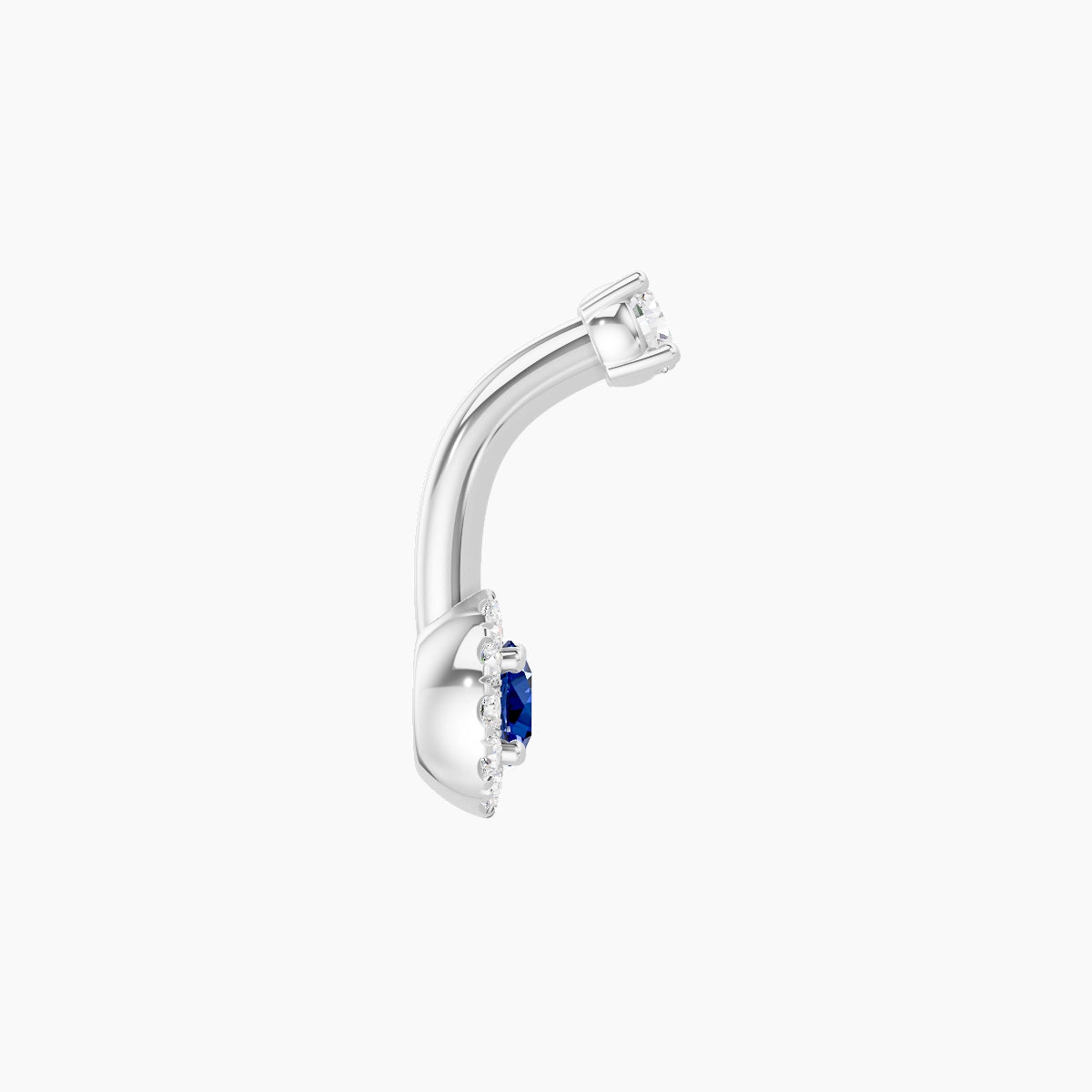 Eirene | 18k White Gold 5.5 mm 6 mm Halo Round Sapphire & Diamond Belly Piercing