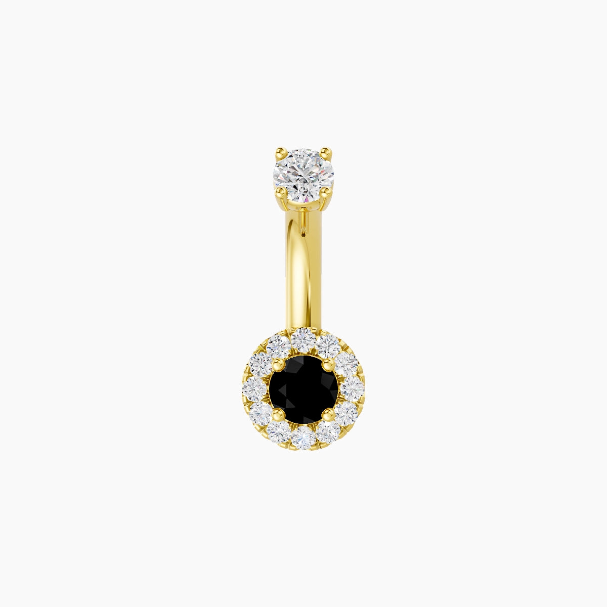 Eirene | 18k Yellow Gold 5.5 mm 6 mm Halo Round Black Diamond & Diamond Belly Piercing