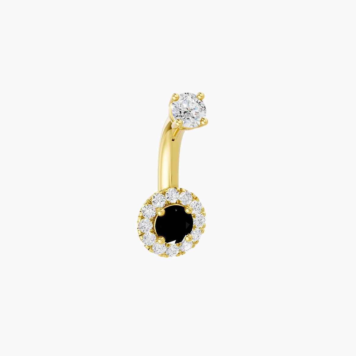 Eirene | 18k Yellow Gold 5.5 mm 6 mm Halo Round Black Diamond & Diamond Belly Piercing
