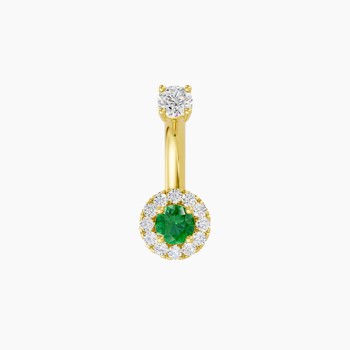 Eirene | 18k Yellow Gold 5.5 mm 6 mm Halo Round Emerald & Diamond Belly Piercing
