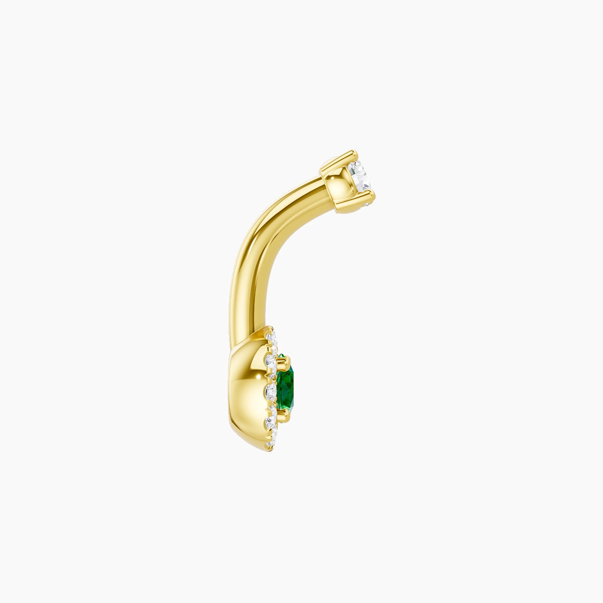 Eirene | 18k Yellow Gold 5.5 mm 6 mm Halo Round Emerald & Diamond Belly Piercing