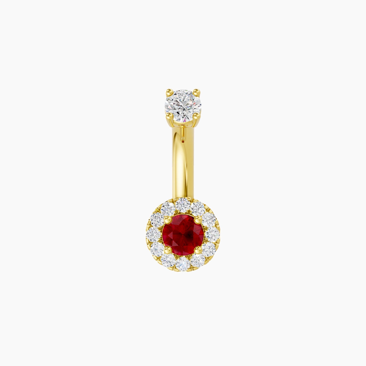 Eirene | 18k Yellow Gold 5.5 mm 6 mm Halo Round Ruby & Diamond Belly Piercing