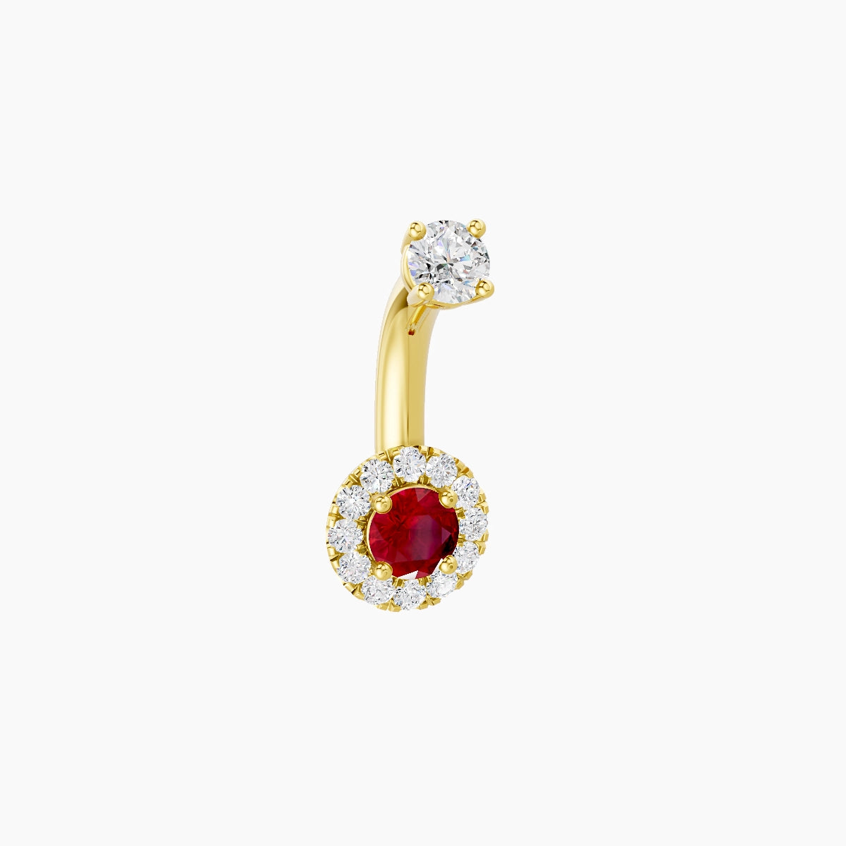 Eirene | 18k Yellow Gold 5.5 mm 6 mm Halo Round Ruby & Diamond Belly Piercing