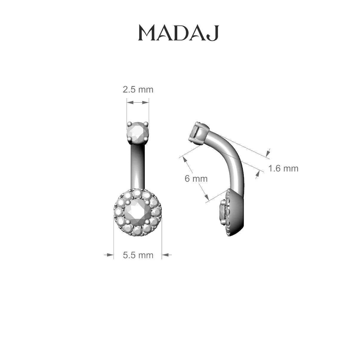 Eirene | 18k Rose Gold 5.5 mm 6 mm Halo Round Diamond Belly Piercing