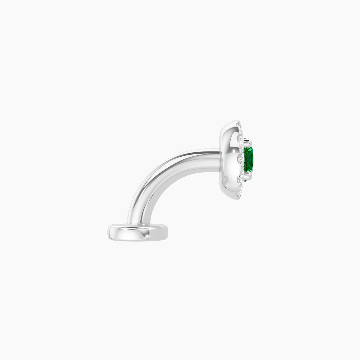 Eirene | 18k White Gold 6 mm 5.5 mm Halo Round Emerald & Diamond Floating Navel Piercing