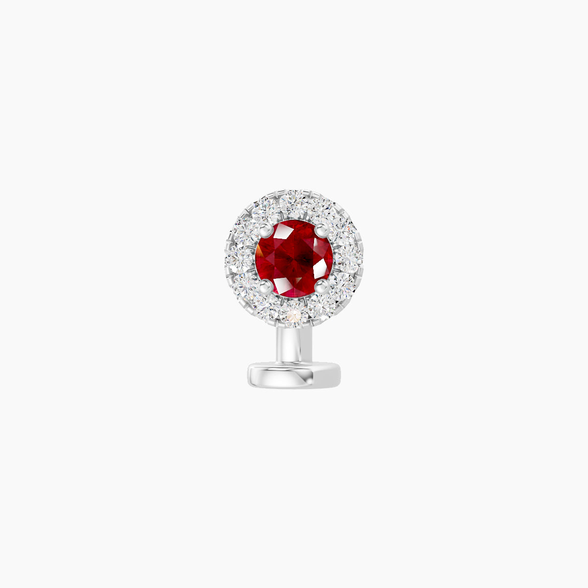 Eirene | 18k White Gold 6 mm 5.5 mm Halo Round Ruby & Diamond Floating Navel Piercing