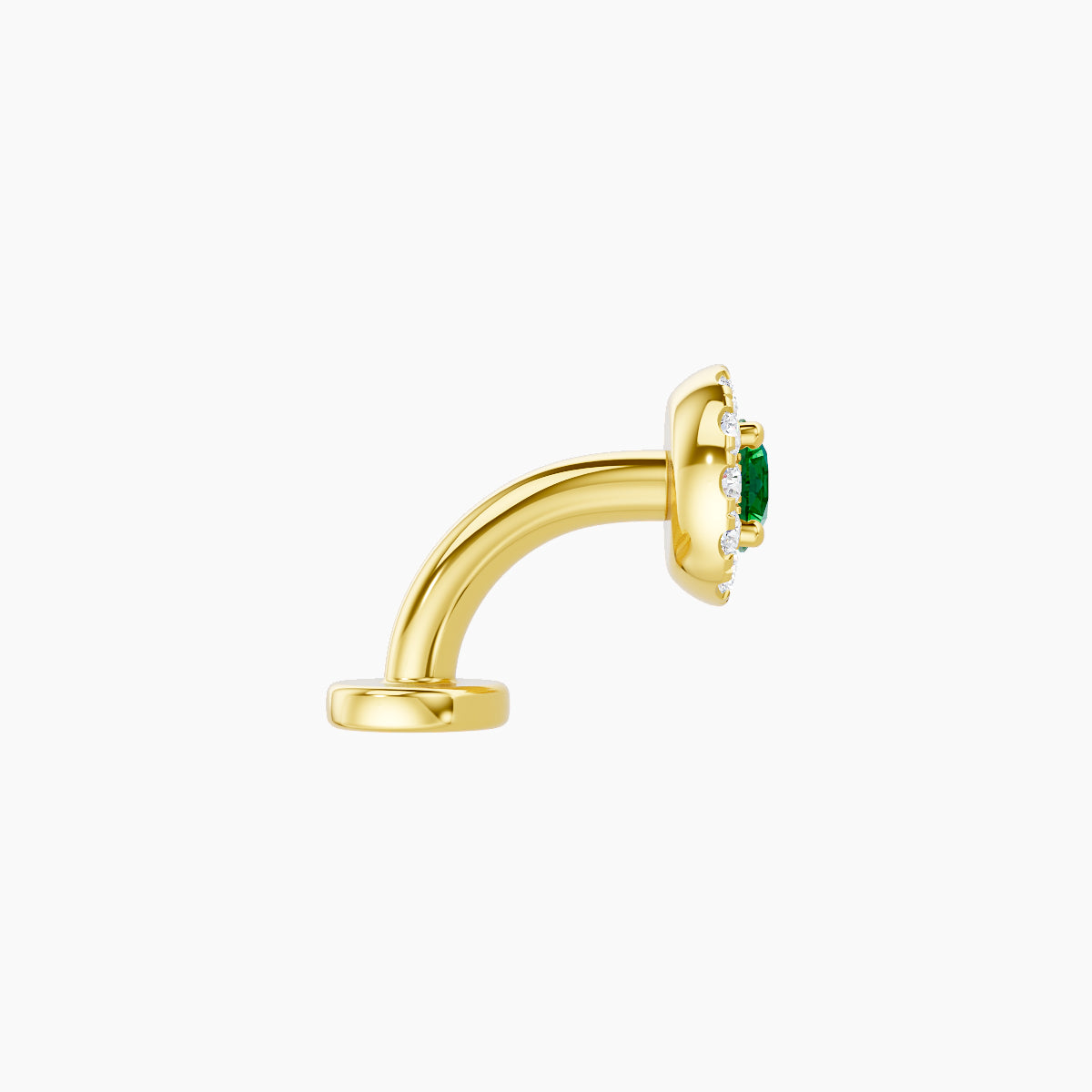 Eirene | 18k Yellow Gold 6 mm 5.5 mm Halo Round Emerald & Diamond Floating Navel Piercing