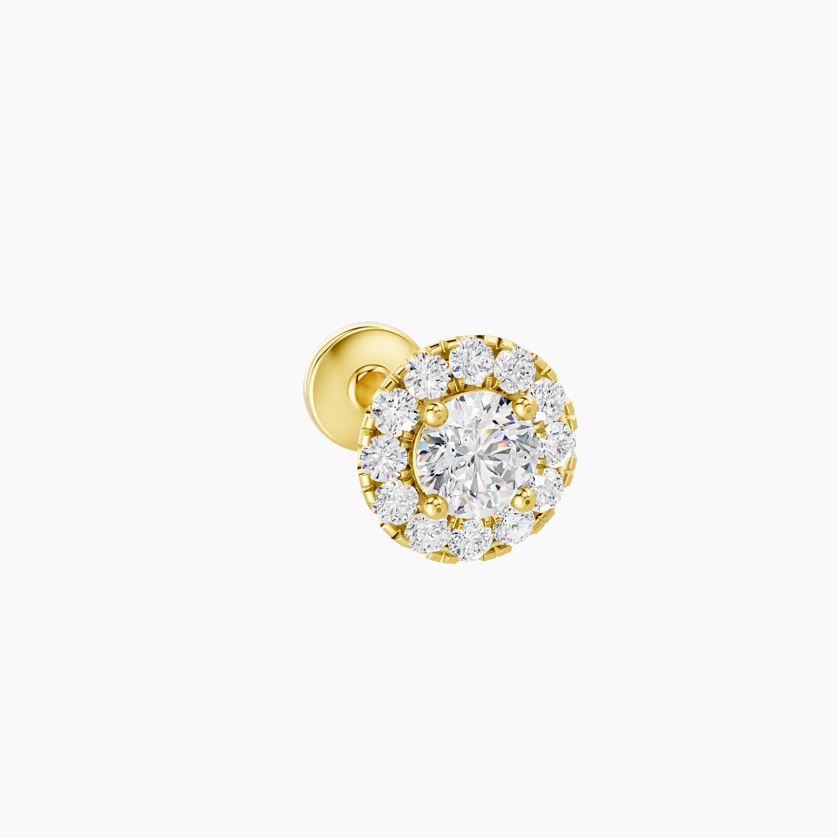 Eirene | 18k Yellow Gold 5.5 mm 6.5 mm Halo Round Diamond Piercing