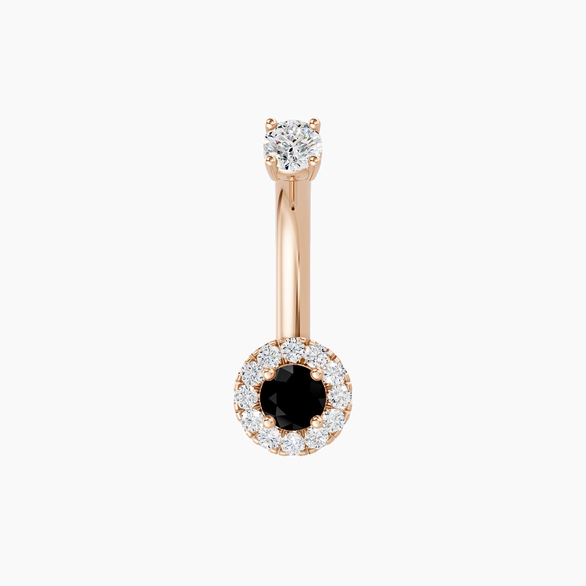 Eirene | 18k Rose Gold 5.5 mm 8 mm Halo Round Black Diamond & Diamond Belly Piercing