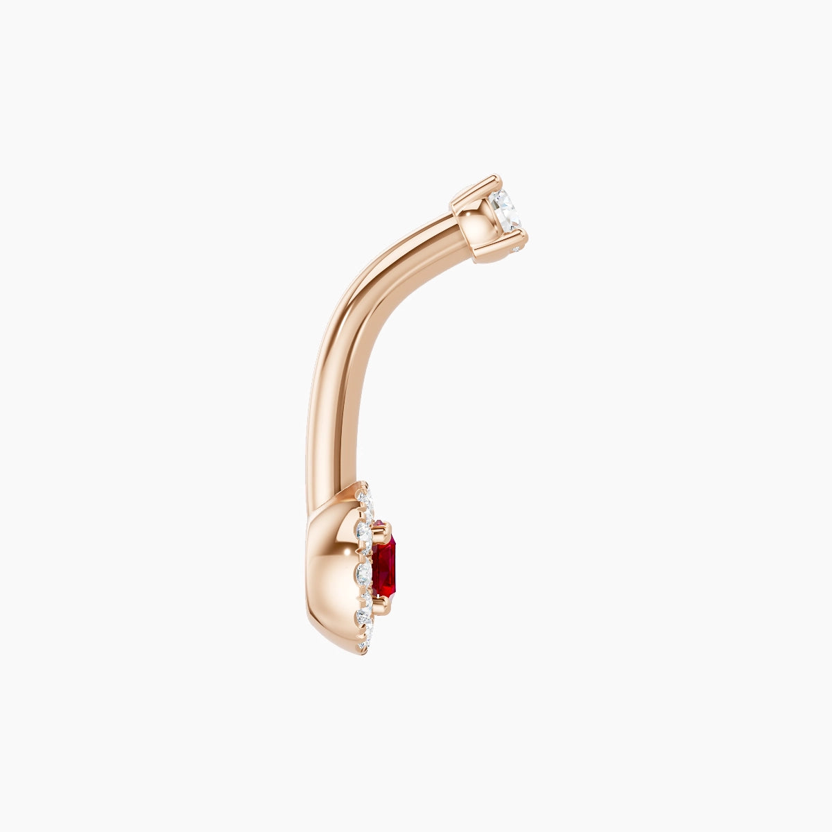 Eirene | 18k Rose Gold 5.5 mm 8 mm Halo Round Ruby & Diamond Belly Piercing