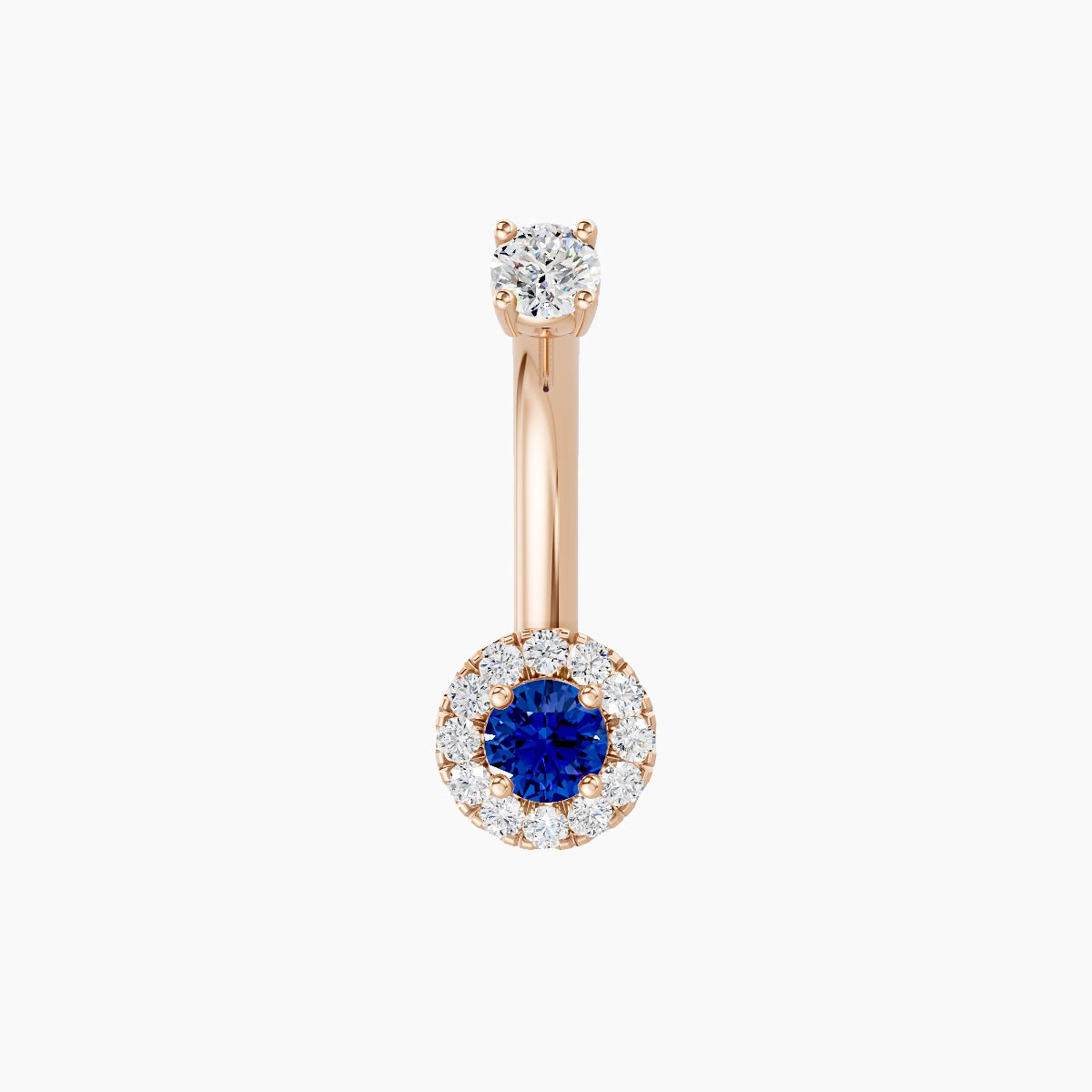 Eirene | 18k Rose Gold 5.5 mm 8 mm Halo Round Sapphire & Diamond Belly Piercing