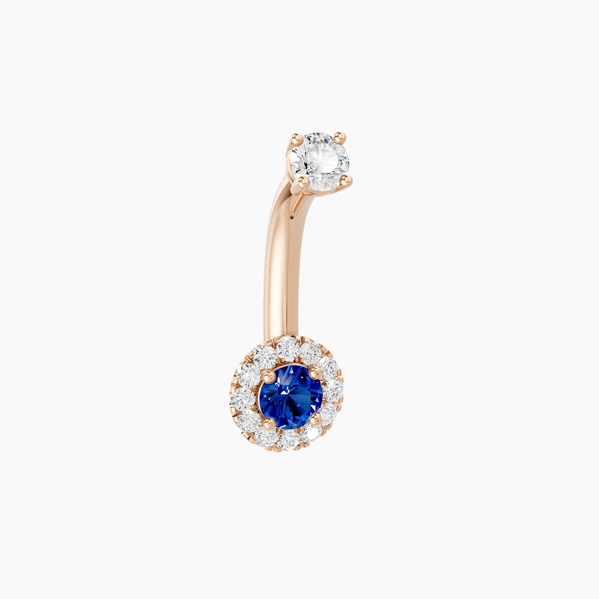 Eirene | 18k Rose Gold 5.5 mm 8 mm Halo Round Sapphire & Diamond Belly Piercing