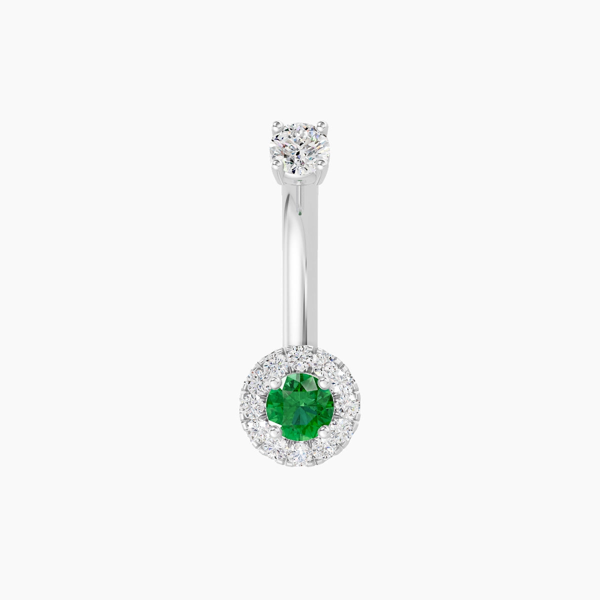 Eirene | 18k White Gold 5.5 mm 8 mm Halo Round Emerald & Diamond Belly Piercing