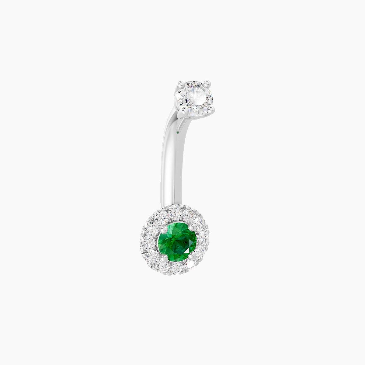 Eirene | 18k White Gold 5.5 mm 8 mm Halo Round Emerald & Diamond Belly Piercing
