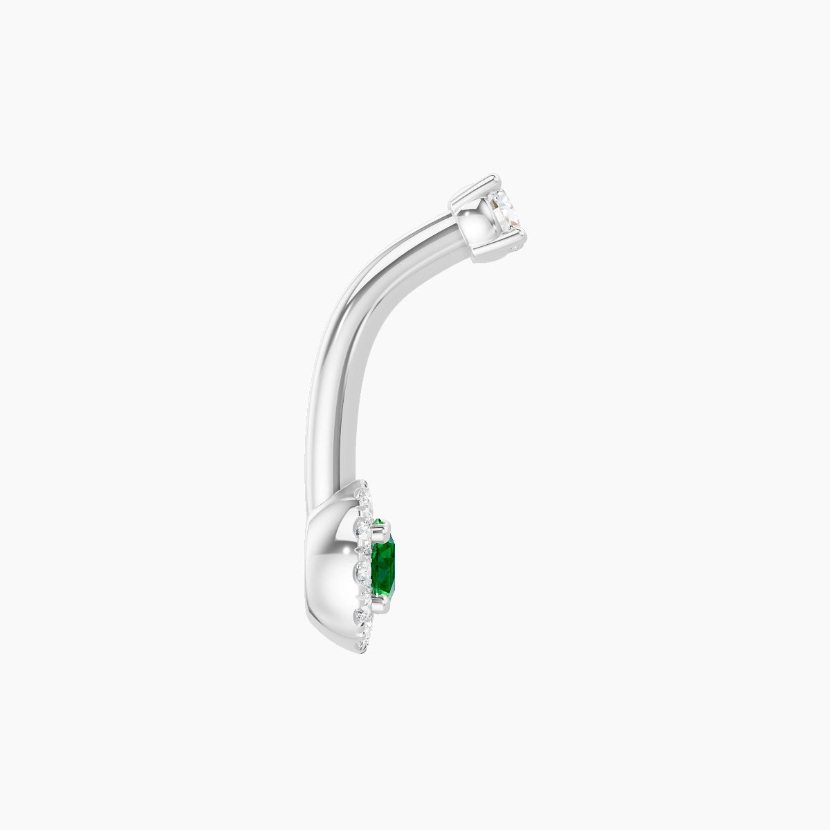 Eirene | 18k White Gold 5.5 mm 8 mm Halo Round Emerald & Diamond Belly Piercing