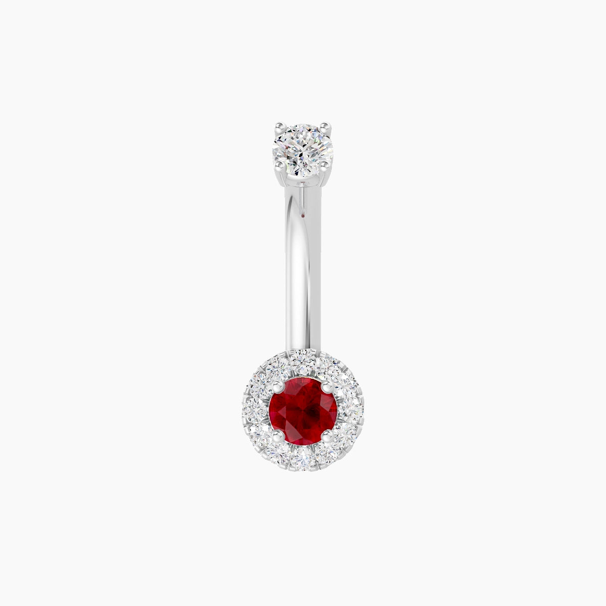 Eirene | 18k White Gold 5.5 mm 8 mm Halo Round Ruby & Diamond Belly Piercing