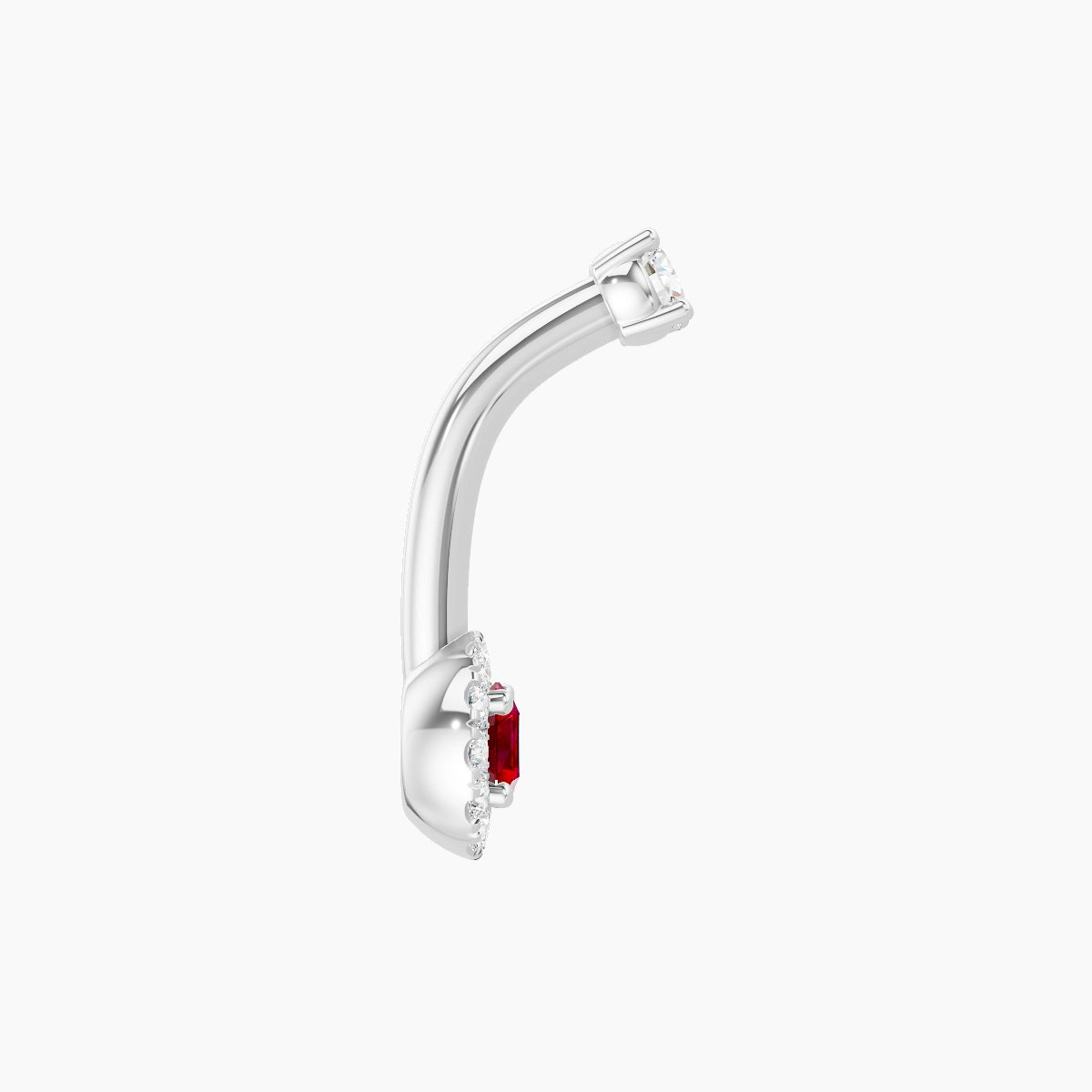 Eirene | 18k White Gold 5.5 mm 8 mm Halo Round Ruby & Diamond Belly Piercing