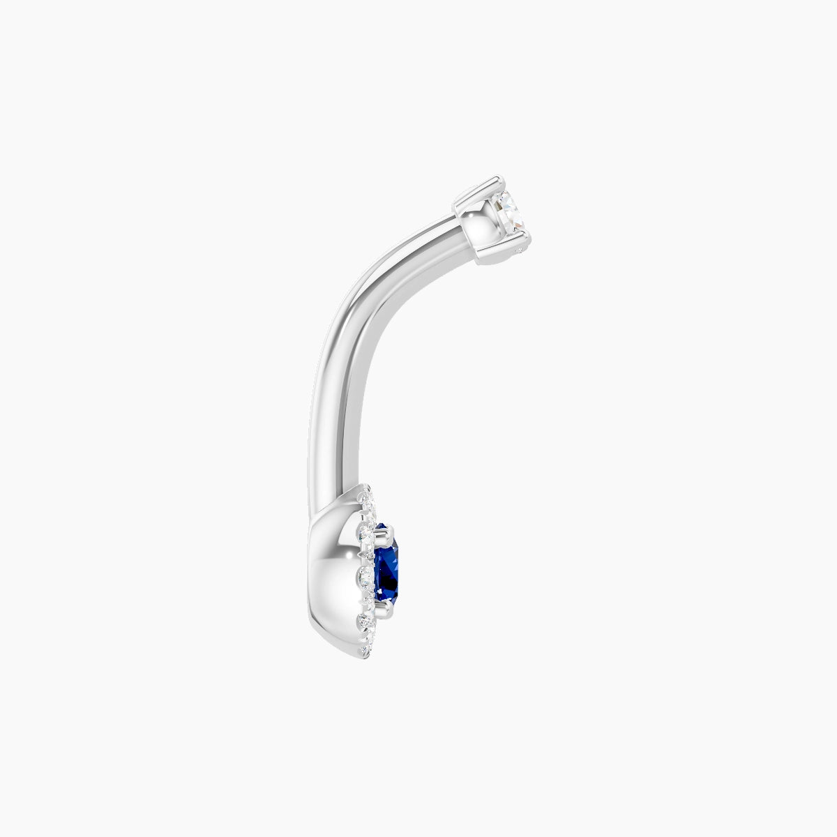 Eirene | 18k White Gold 5.5 mm 8 mm Halo Round Sapphire & Diamond Belly Piercing