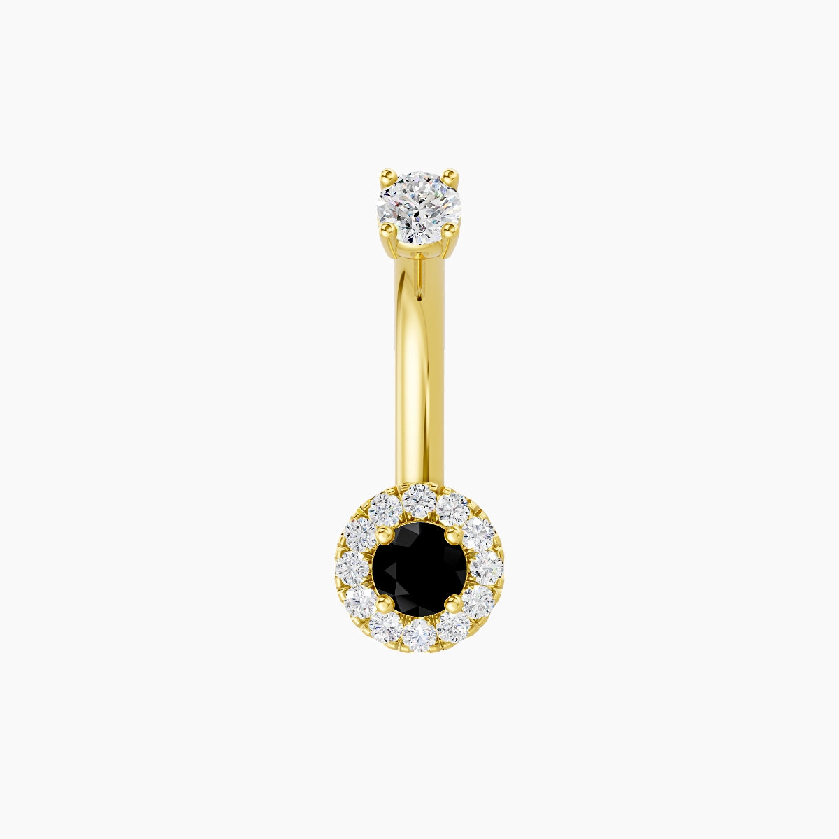 Eirene | 18k Yellow Gold 5.5 mm 8 mm Halo Round Black Diamond & Diamond Belly Piercing
