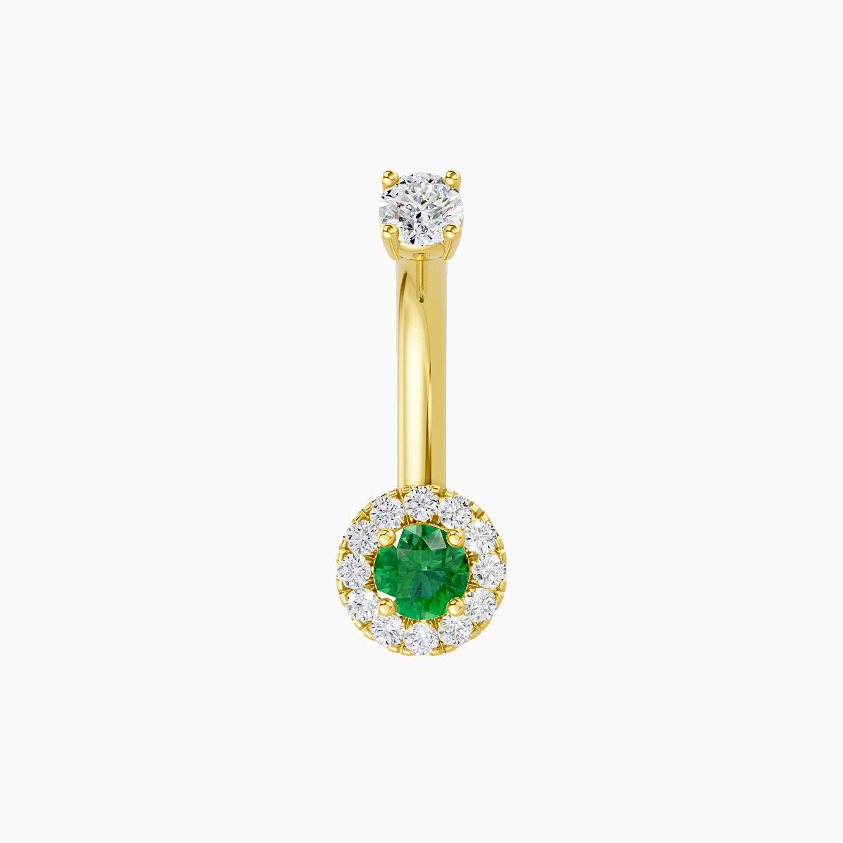 Eirene | 18k Yellow Gold 5.5 mm 8 mm Halo Round Emerald & Diamond Belly Piercing