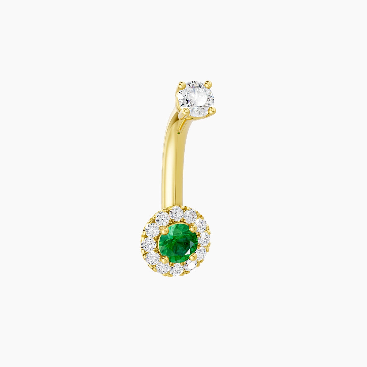 Eirene | 18k Yellow Gold 5.5 mm 8 mm Halo Round Emerald & Diamond Belly Piercing
