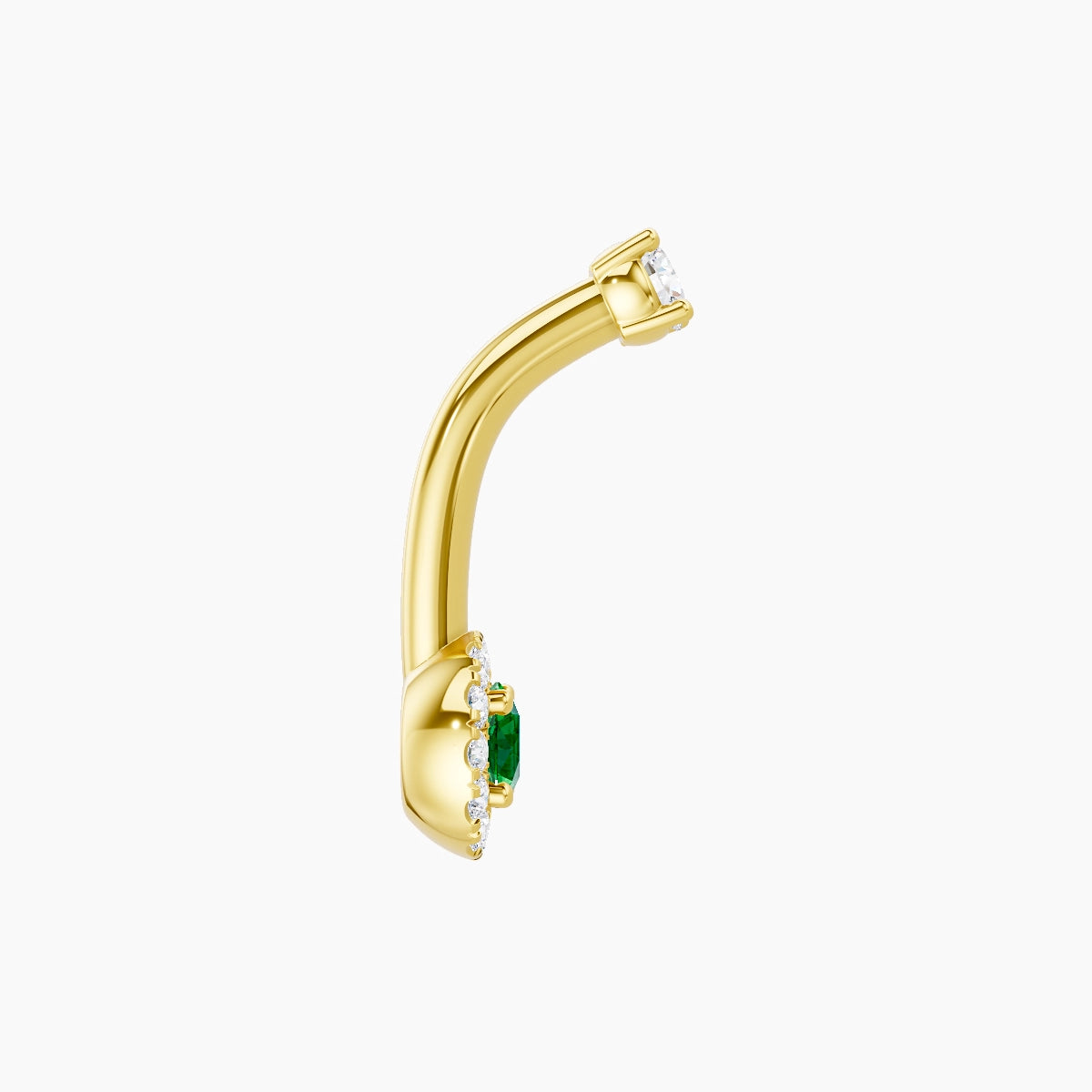 Eirene | 18k Yellow Gold 5.5 mm 8 mm Halo Round Emerald & Diamond Belly Piercing