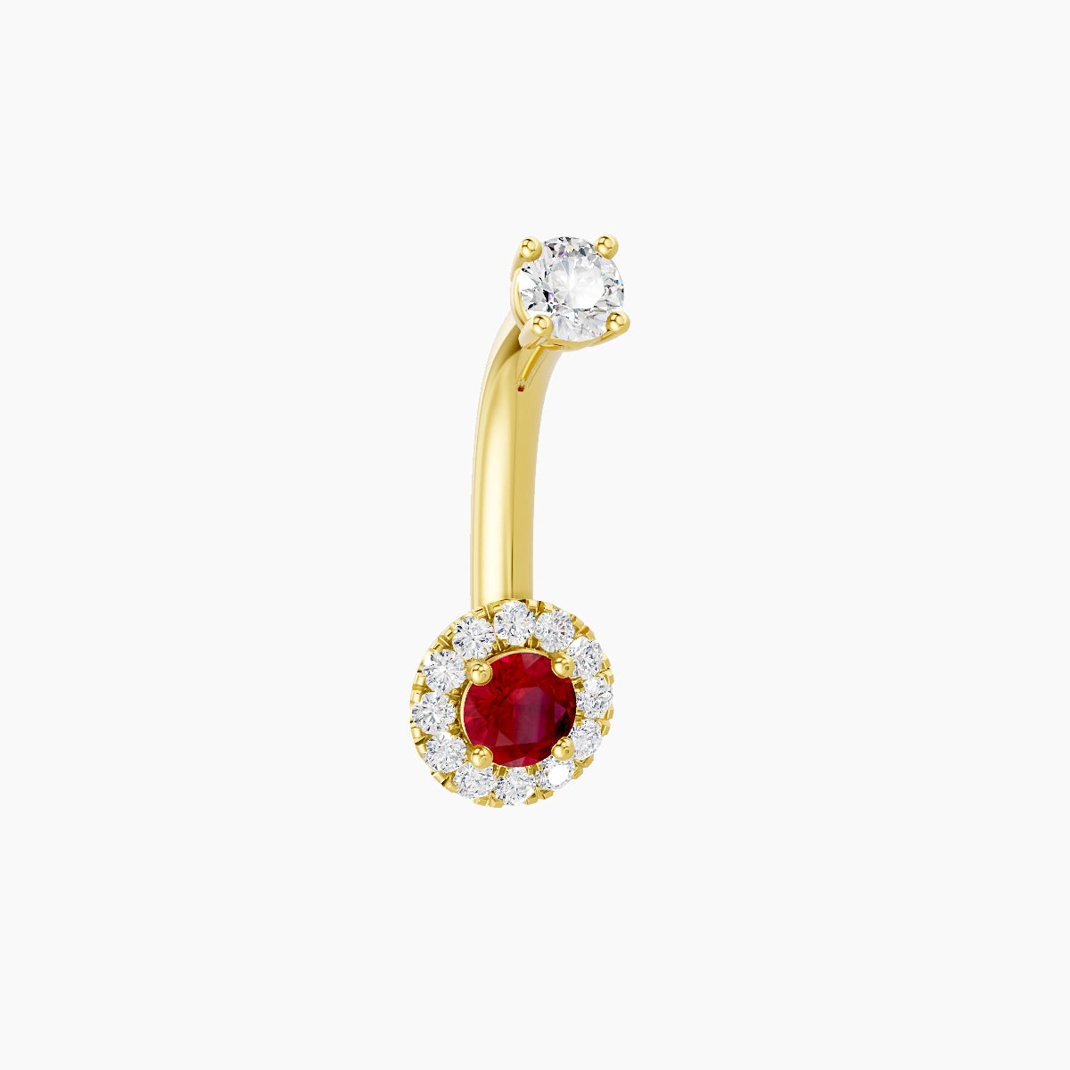 Eirene | 18k Yellow Gold 5.5 mm 8 mm Halo Round Ruby & Diamond Belly Piercing