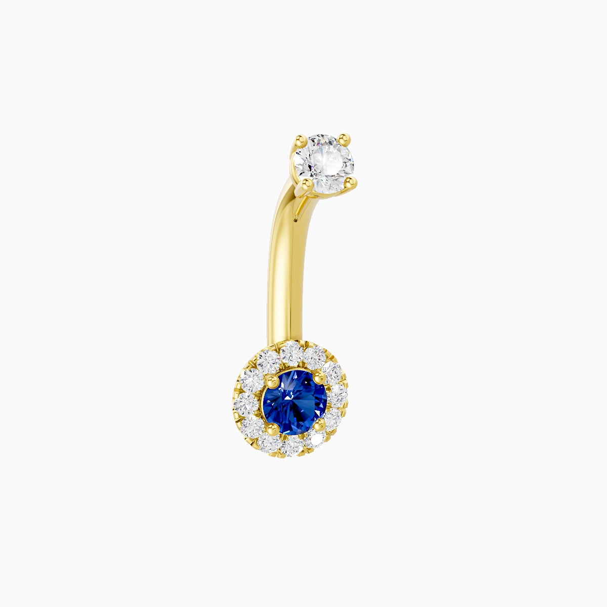Eirene | 18k Yellow Gold 5.5 mm 8 mm Halo Round Sapphire & Diamond Belly Piercing