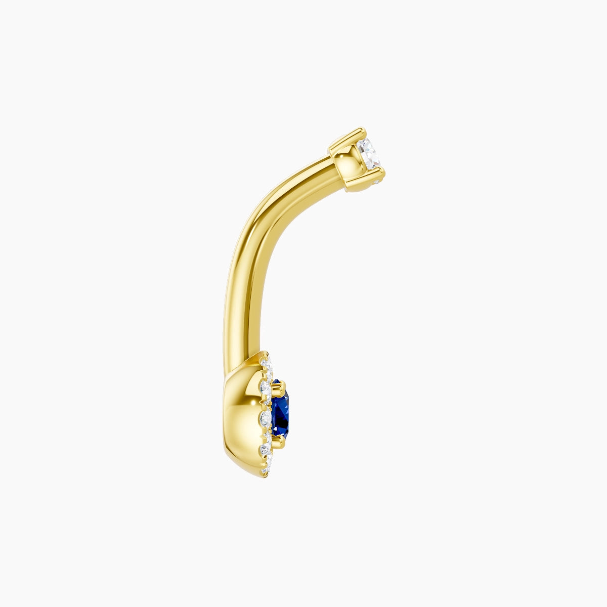 Eirene | 18k Yellow Gold 5.5 mm 8 mm Halo Round Sapphire & Diamond Belly Piercing