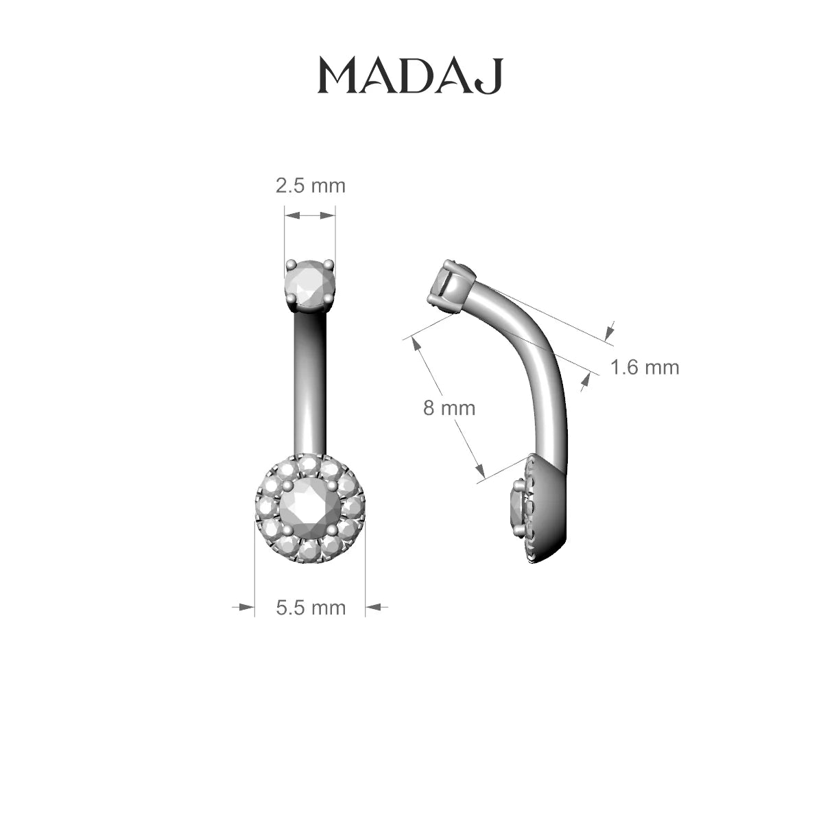 Eirene | 18k Rose Gold 5.5 mm 8 mm Halo Round Diamond Belly Piercing