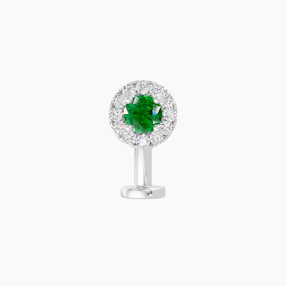 Eirene | 18k White Gold 8 mm 5.5 mm Halo Round Emerald & Diamond Floating Navel Piercing