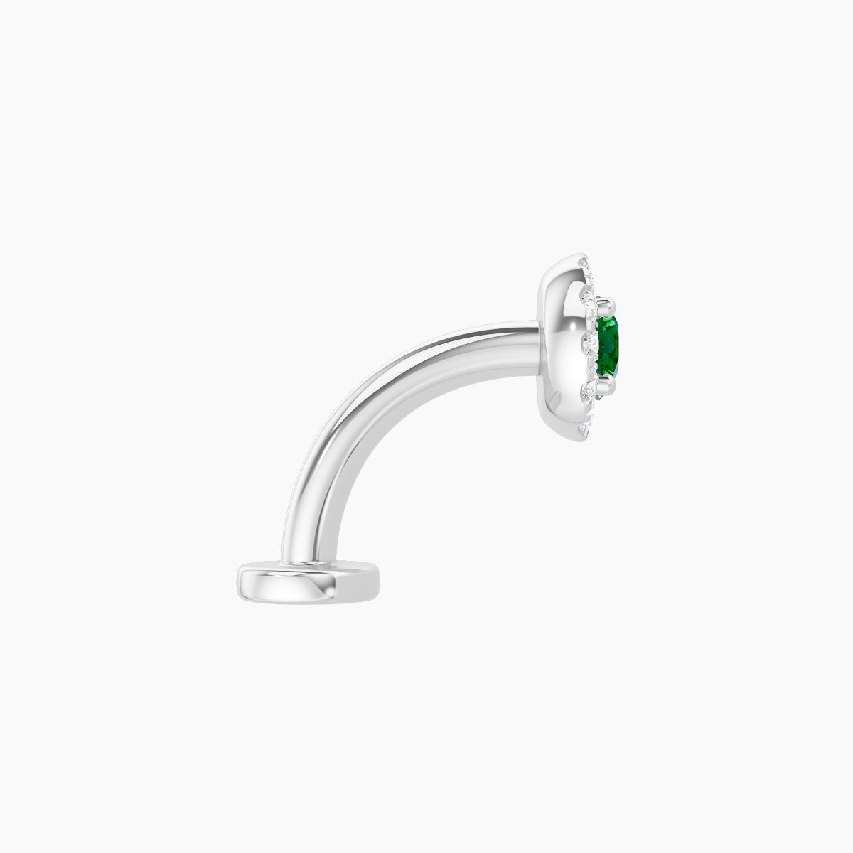 Eirene | 18k White Gold 8 mm 5.5 mm Halo Round Emerald & Diamond Floating Navel Piercing