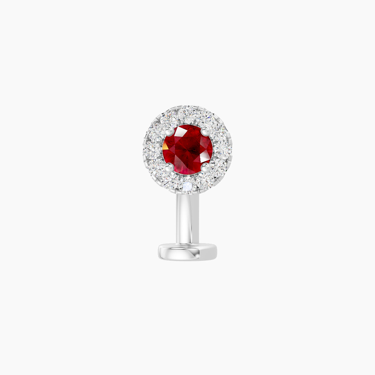 Eirene | 18k White Gold 8 mm 5.5 mm Halo Round Ruby & Diamond Floating Navel Piercing